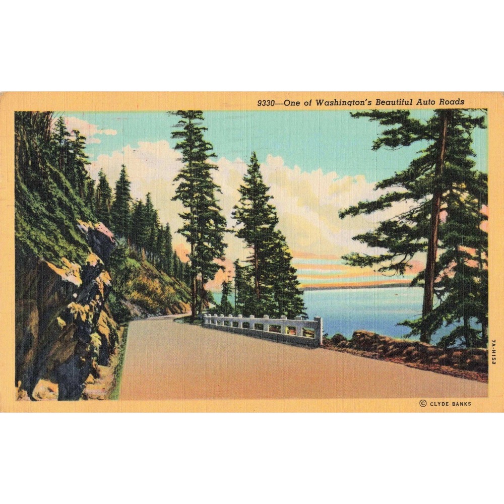 Washington WA Scenic Auto Road Linen Postcard Curt Teich Clyde Banks Yakima 1946 - Picture 1 of 2